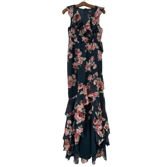 Lulus Secret Romance Floral Print High-Low Maxi Dress Womens S Dark Green NEW - Picture 3 of 11